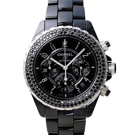 chanel j12 black chronograph|Chanel j12 diamond bezel.